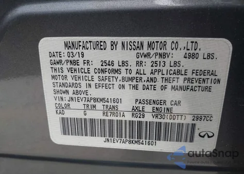 2019 Infiniti Q50 Luxe from USA, damaged, VIN JN1EV7AP8KM541601
